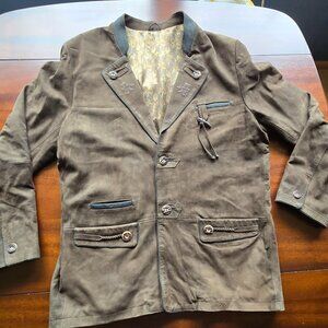 OCTOBERFEST FOLKLORE LEATHER SUEDE JACKET DEER ANTLER BUTTONS LINING 52 US 42